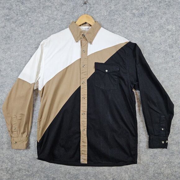 Just Western Size‎ L 100% Cotton Black Brown White Long Sleeve Button Down Shirt - Picture 1 of 12